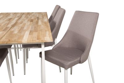 Venture Home Leone & Cirebon 6 st Matstolar Grå + Rektangulärt Matbord 200 x 90 Natur