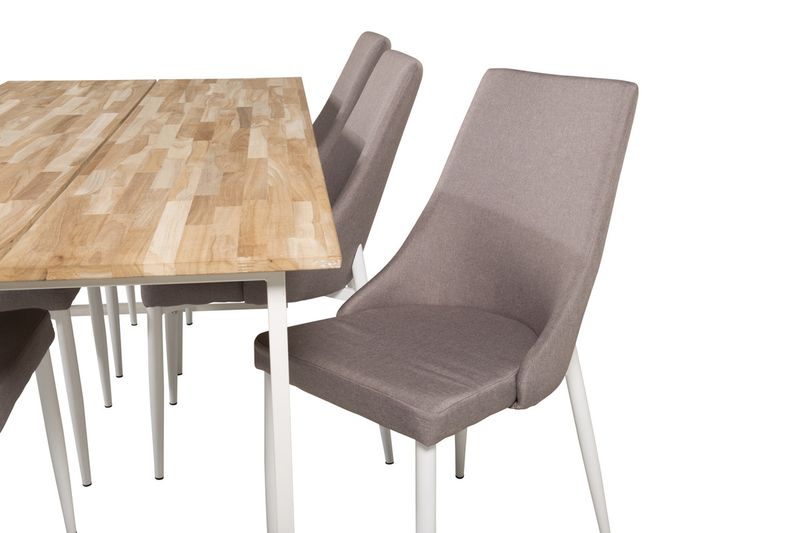 Venture Home Leone & Cirebon 6 st Matstolar Grå + Rektangulärt Matbord 200 x 90 Natur