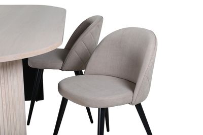 Venture Home Bianca & Velvet Ovalt Matbord 200 x 90 Vitputsad + 4 st Matstolar Beige