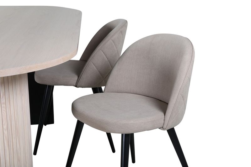 Venture Home Bianca & Velvet Ovalt Matbord 200 x 90 Vitputsad + 4 st Matstolar Beige