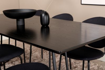 Venture Home Vault & Petra 6 st Matstolar Svart + Rektangulärt Matbord 190 x 90 Svart