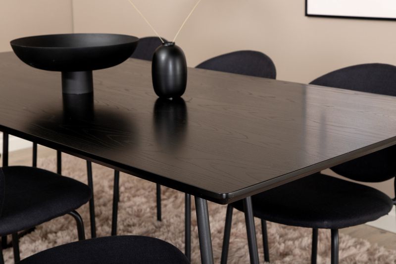 Venture Home Vault & Petra 6 st Matstolar Svart + Rektangulärt Matbord 190 x 90 Svart