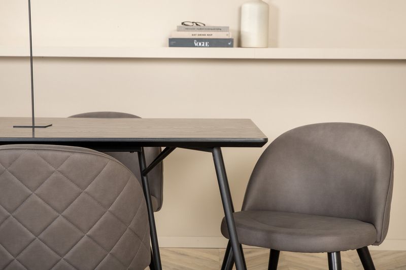 Venture Home Petra & Velvet Rektangulärt Matbord 190 x 90 Svart + 6 st Matstolar Grå