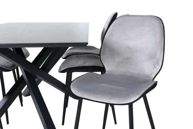 Venture Home Emma & Piazza 6 st Matstolar Grå + Rektangulärt Matbord 180 x 90 Svart