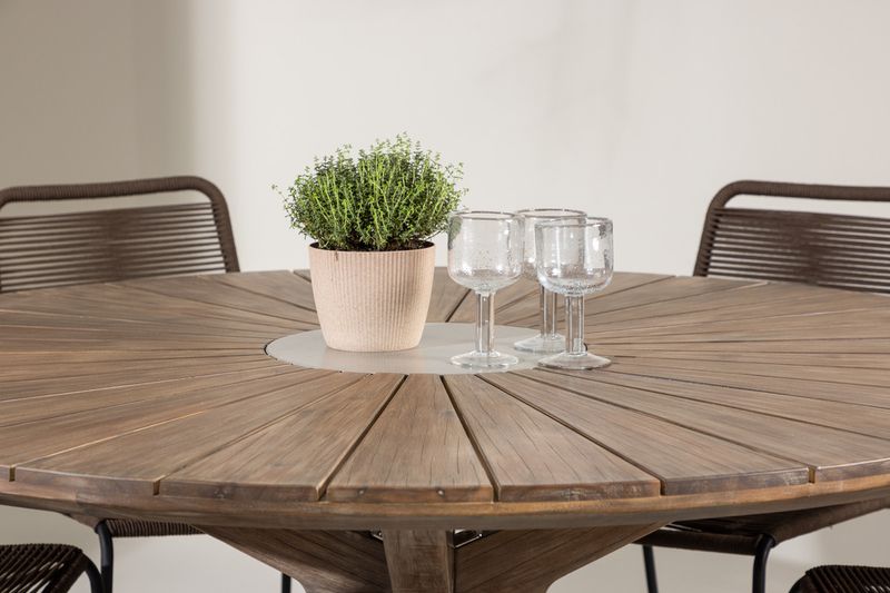 Venture Home Lindos & Rosario 6 st Matstolar Brun/Svart + Runt Matbord ⌀140 Brun