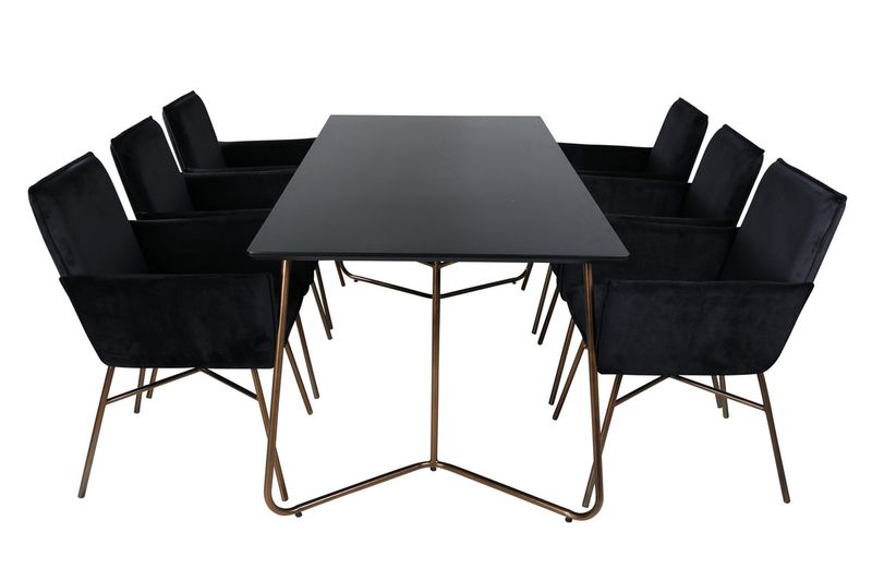 Venture Home Petra Rektangulärt Matbord 190 x 90 Svart + 6 st Matstolar Svart