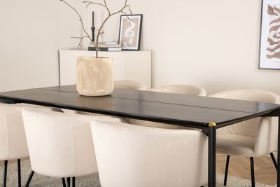 Venture Home Berit & Pelle 6 st Matstolar Beige + Rektangulärt Matbord 190 x 90 Svart