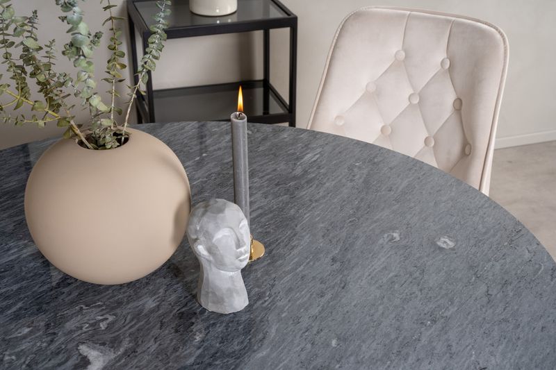 Venture Home Estelle & Velvet Deluxe Runt Matbord ⌀106 Mörkgrå + 4 st Matstolar Beige