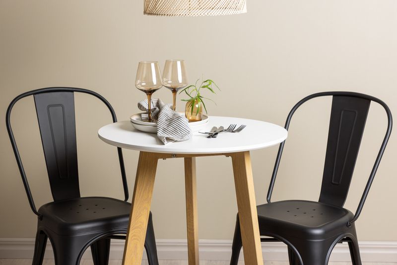 Venture Home Tempe & Leonora Matstolar 2 st Svart + Runt Matbord ⌀65 Vit