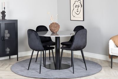 Venture Home Razzia & Polar Runt Matbord ⌀106 Grå + 4 st Matstolar Svart