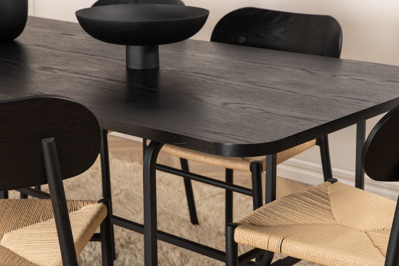 Venture Home Uno & Polly Rektangulärt Matbord 200 x 90 Svart + 6 st Matstolar Svart