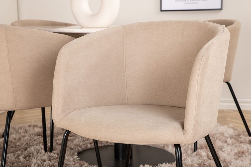 Venture Home Berit & Estelle 4 st Matstolar Beige + Runt Matbord ⌀106 Vit