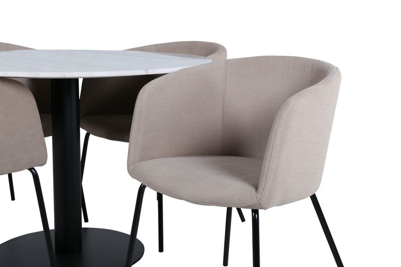 Venture Home Berit & Estelle 4 st Matstolar Beige + Runt Matbord ⌀106 Vit