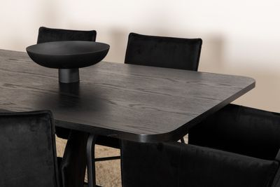 Venture Home Petra & Uno 6 st Matstolar Svart + Rektangulärt Matbord 200 x 90 Svart