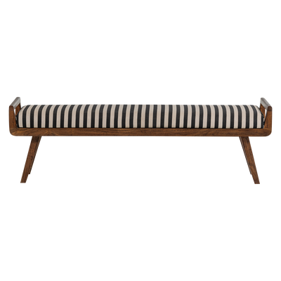 WOOOD Valo Bänk i Acacia med Svart/Vit Randigt Tyg