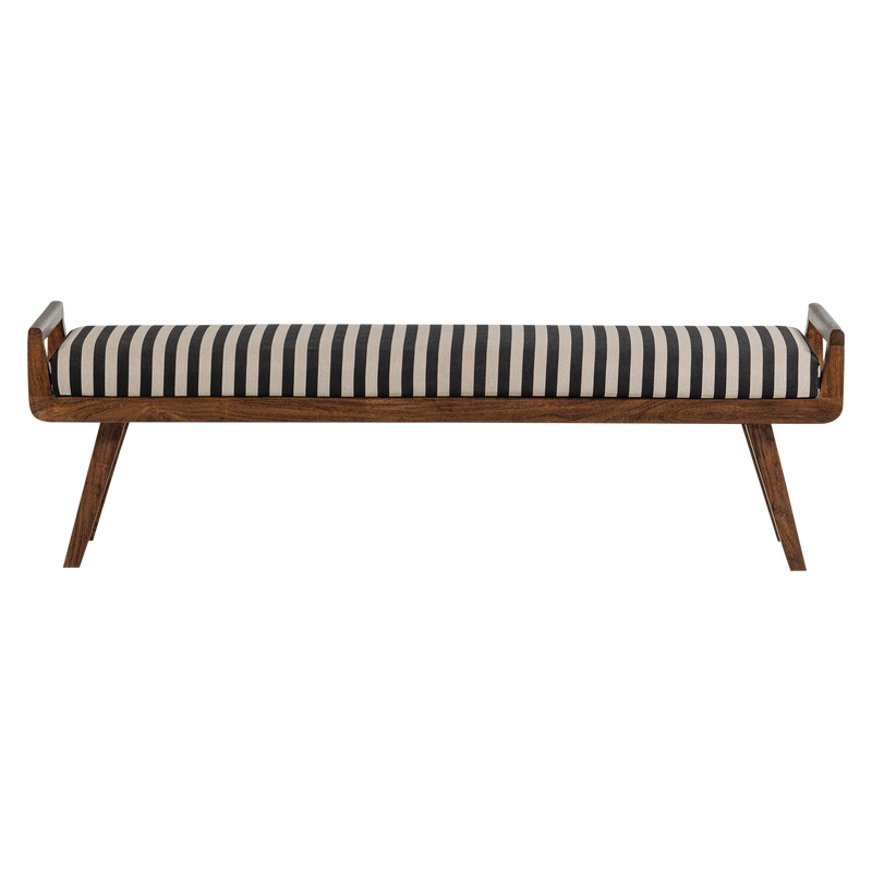 WOOOD Valo Bänk i Acacia med Svart/Vit Randigt Tyg