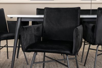 Venture Home Jimmy & Petra Rektangulärt Matbord 195 x 90 Vit + 6 st Matstolar Svart