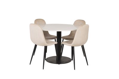 Venture Home Razzia & Polar Runt Matbord ⌀106 Vit + 4 st Matstolar Beige