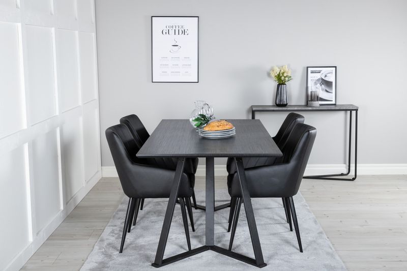 Venture Home Marina & Comfort Rektangulärt Matbord 180 x 90 Svart + 4 st Matstolar Svart