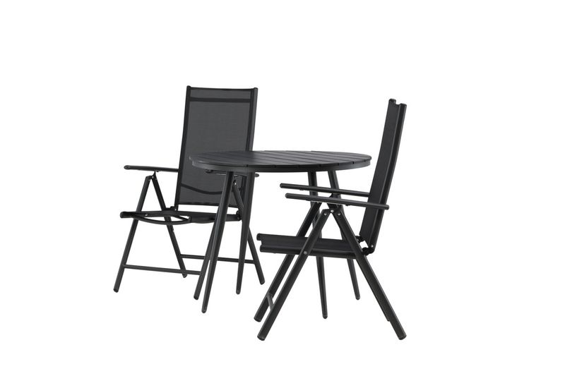 Venture Home Break Runt Matbord ⌀90 Svart + 2 st Positionsstolar Svart