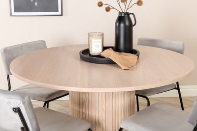 Venture Home Kenth & Bianca 4 st Matstolar Grå + Runt Matbord ⌀110 Vitputsad