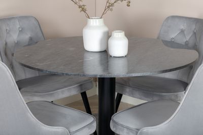 Venture Home Estelle & Velvet Deluxe Runt 4 st Matbord ⌀106 Mörkgrå + Matstolar Ljusgrå