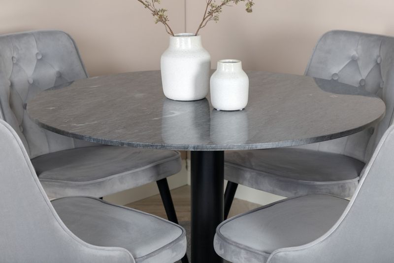 Venture Home Estelle & Velvet Deluxe Runt 4 st Matbord ⌀106 Mörkgrå + Matstolar Ljusgrå