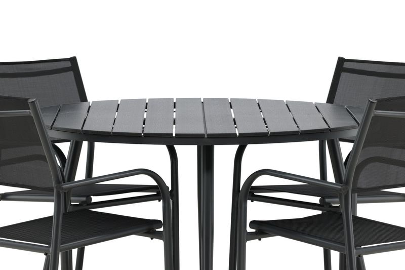 Venture Home Break & Santorini Runt Matbord ⌀120 Svart + 4 st Matstolar Svart