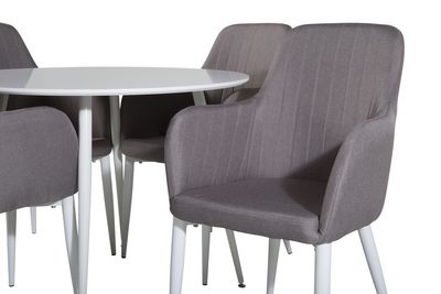 Venture Home Comfort & Plaza 4 st Matstolar Grå + Runt Matbord ⌀100 Vit