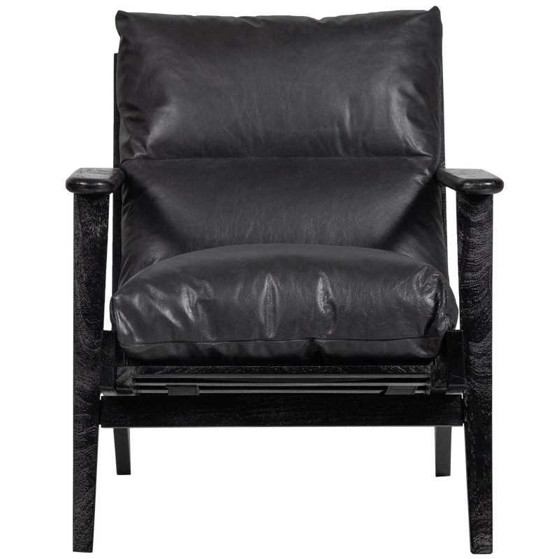 WOOOD HOUSTON Fåtölj Svart Läder/Trä