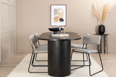 Venture Home Kenth & Bianca 4 st Matstolar Grå + Ovalt Matbord 200 x 90 Svart