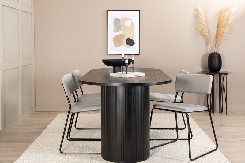Venture Home Kenth & Bianca 4 st Matstolar Grå + Ovalt Matbord 200 x 90 Svart