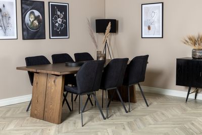 Venture Home Logger & Gemma Rektangulärt Matbord 210 x 100 Natur + Matstolar 6-pack Svart
