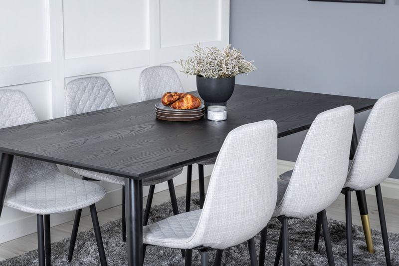 Venture Home Dipp & Polar Rektangulärt Matbord 180 x 90 Svart + 6 st Matstolar Grå