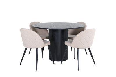 Venture Home Bianca & Velvet Runt Matbord ⌀110 Svart + 4 st Matstolar Beige