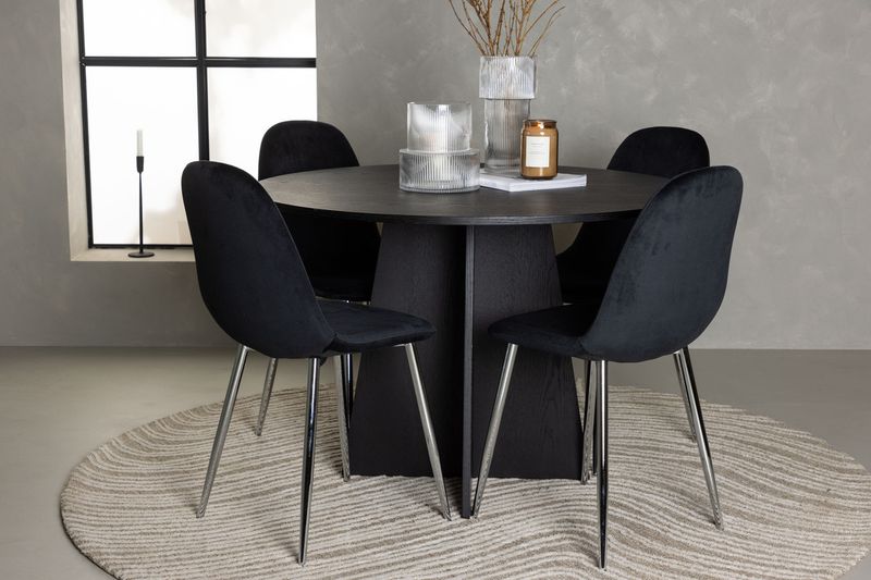 Venture Home Bootcut & Polar Runt Matbord ⌀110 Svart + 4 st Matstolar Svart