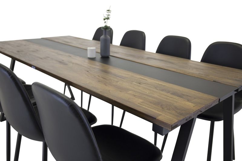 Venture Home Jakarta & Polar Rektangulärt Matbord 200 x 90 Svart + 8 st Matstolar Svart