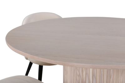 Venture Home Bianca & Velvet Runt Matbord ⌀110 Vitputsad + 4 st Matstolar Beige