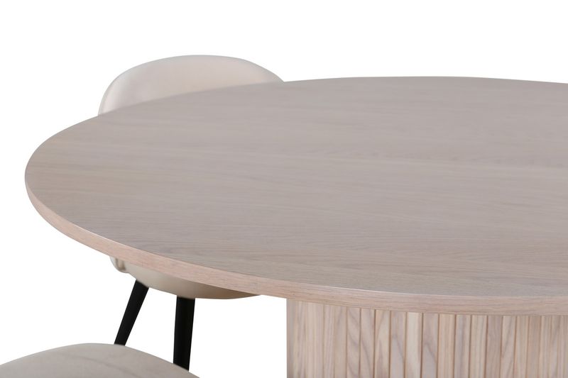 Venture Home Bianca & Velvet Runt Matbord ⌀110 Vitputsad + 4 st Matstolar Beige