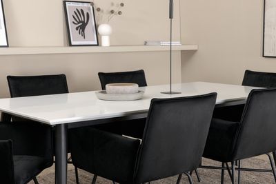 Venture Home Jimmy & Petra Rektangulärt Matbord 195 x 90 Vit + 6 st Matstolar Svart