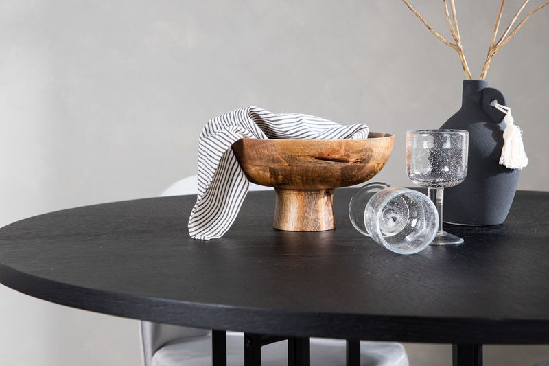 Venture Home Velvet & Copenhagen 4 st Matstolar Grå + Runt Matbord ⌀115 Svart