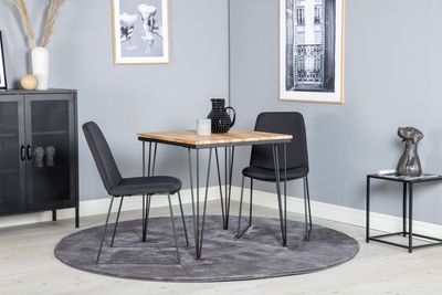 Venture Home Muce & Bali 2 st Matstolar Svart + Rektangulärt Matbord 80 x 80 Natur