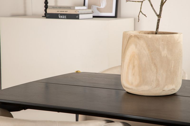 Venture Home Berit & Pelle 6 st Matstolar Beige + Rektangulärt Matbord 190 x 90 Svart