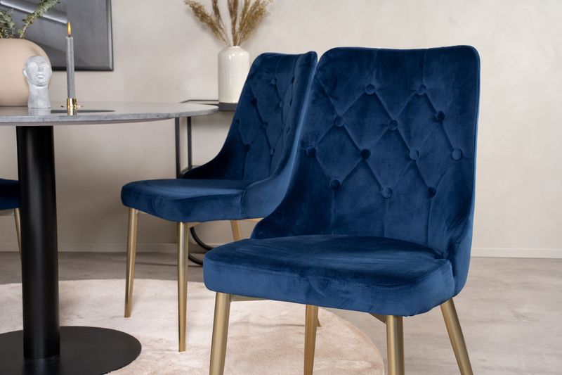 Venture Home Estelle & Velvet Deluxe Runt Matbord ⌀106 Mörkgrå + 4 st Matstolar Blå