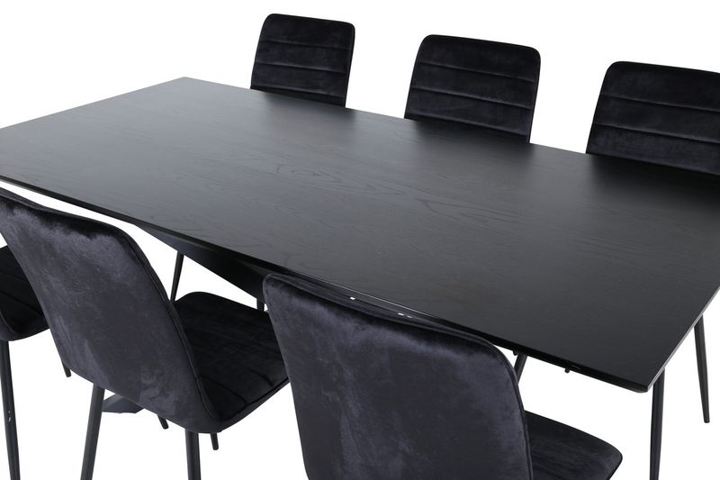 Venture Home Windu & Piazza 6 st Matstolar Svart + Rektangulärt Matbord 180 x 90 Svart