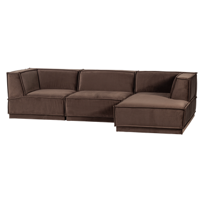 WOOOD Manu Chaise Longue Soffa Höger, Brun Velour