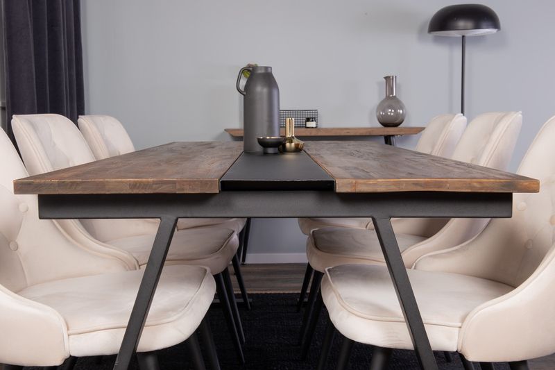 Venture Home Jakarta & Velvet Deluxe Rektangulärt Matbord 200 x 90 Svart + 6 st Matstolar Beige