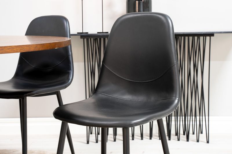 Venture Home Copenhagen & Polar Runt Matbord ⌀140 Brun + 6 st Matstolar Svart