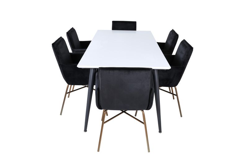 Venture Home Jimmy & Petra Rektangulärt Matbord 195 x 90 Vit + 6 st Matstolar Svart