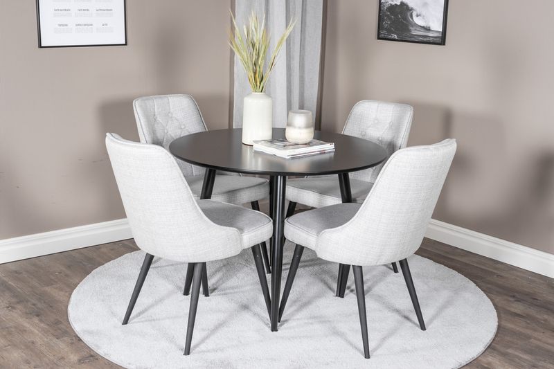 Venture Home Velvet Deluxe & Plaza 4 st Matstolar Grå + Runt Matbord ⌀100 Svart
